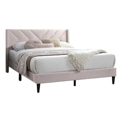 Niasa Full Size Bed, Chevron Tufted Pink Velvet Upholstered Foam