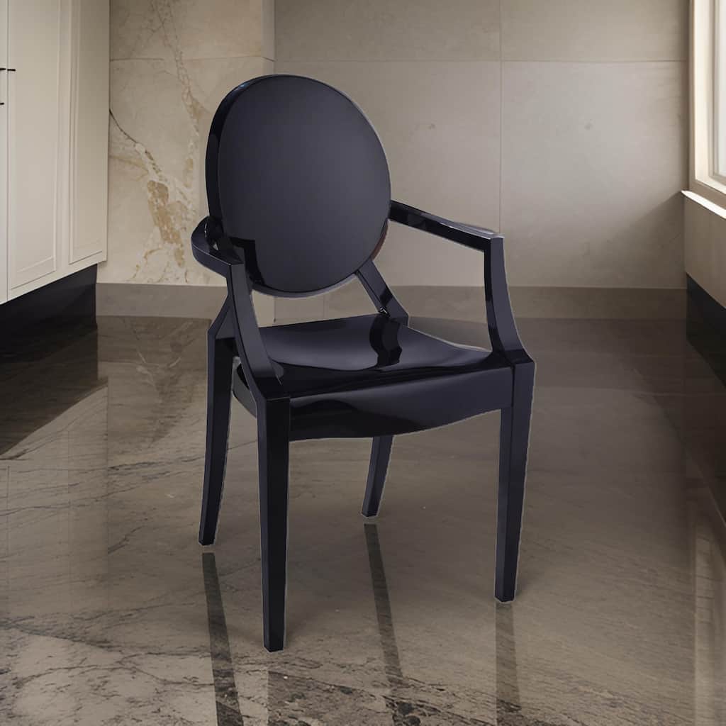 Nili Set of 4 Dining Armchairs, Oval Shape Back, Molded Seat, Clear Finish