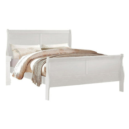 Nin Sleigh Bed, Minimalist Style Headboard, Classic White Wood – King