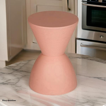 Niya 17 Inch Side End Table, Round Top, Pedestal Base, Indoor Outdoor, Pink