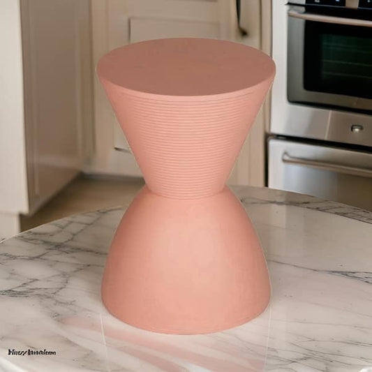 Niya 17 Inch Side End Table, Round Top, Pedestal Base, Indoor Outdoor, Pink