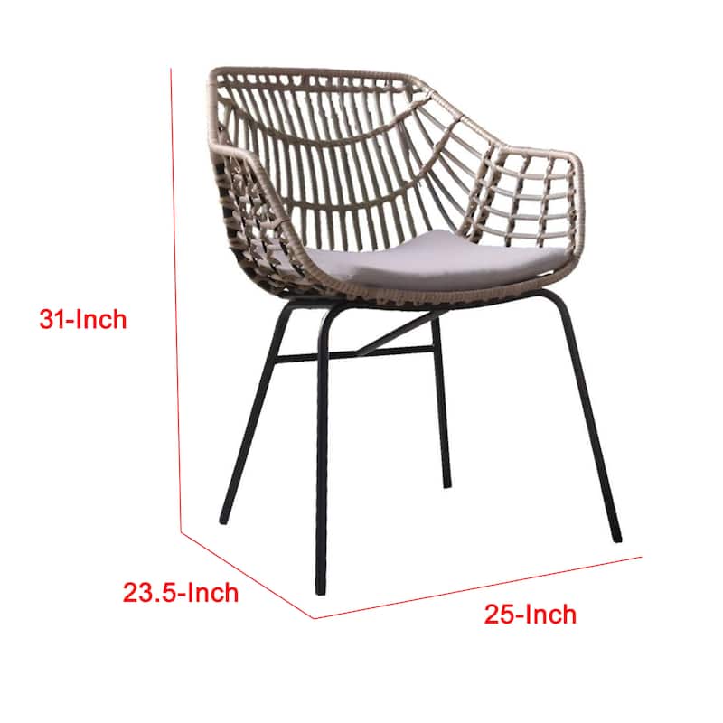 Niya Outdoor Patio Chair Set of 4, Natural Brown Rattan, Black Steel