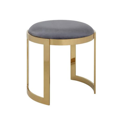 Niyo 19 Inch Ottoman Stool, Round Navy Blue Velvet, Gold Stainless Steel