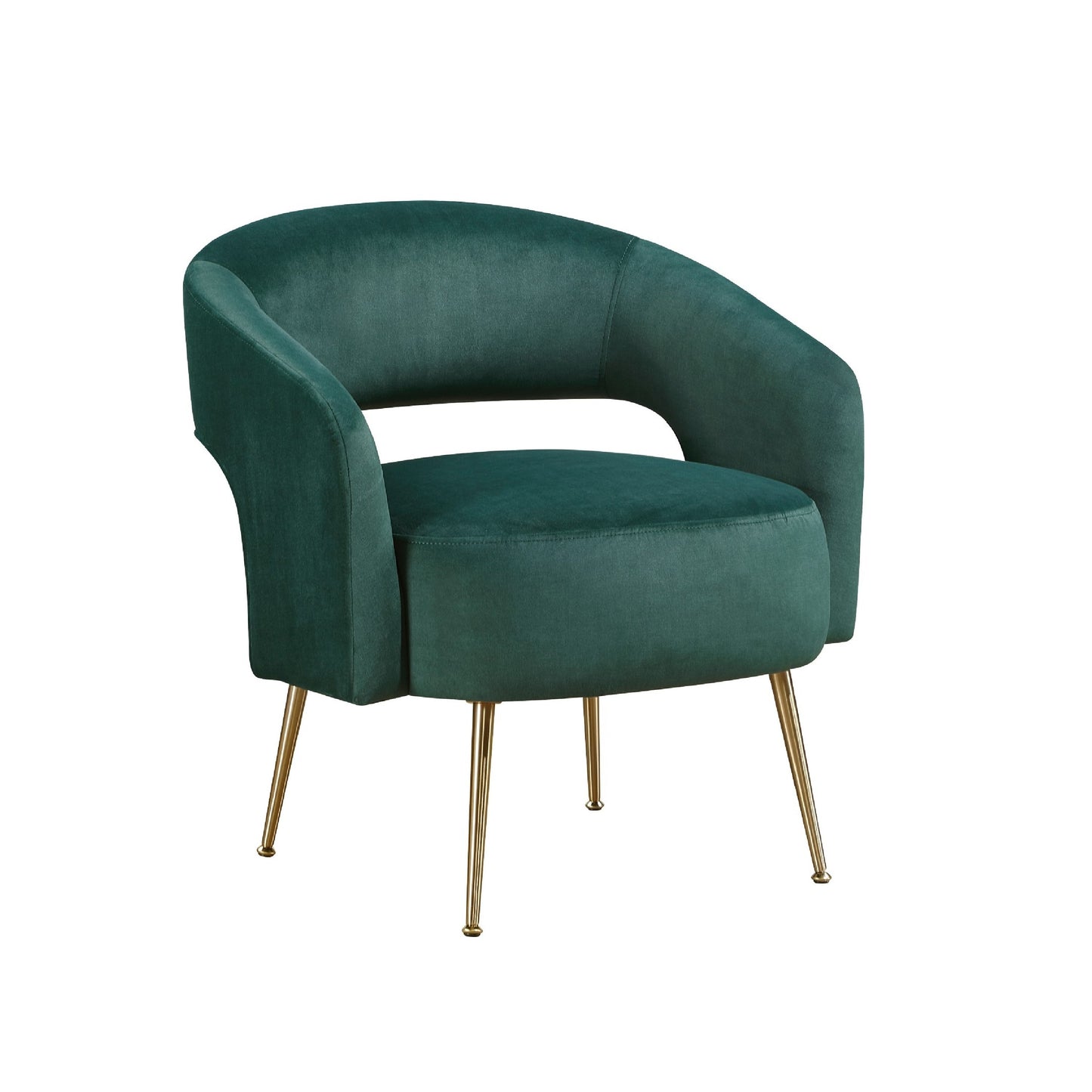 Noel Accent Chair, Curved Open Back, Dark Gray Velvet, Gold Metal Legs