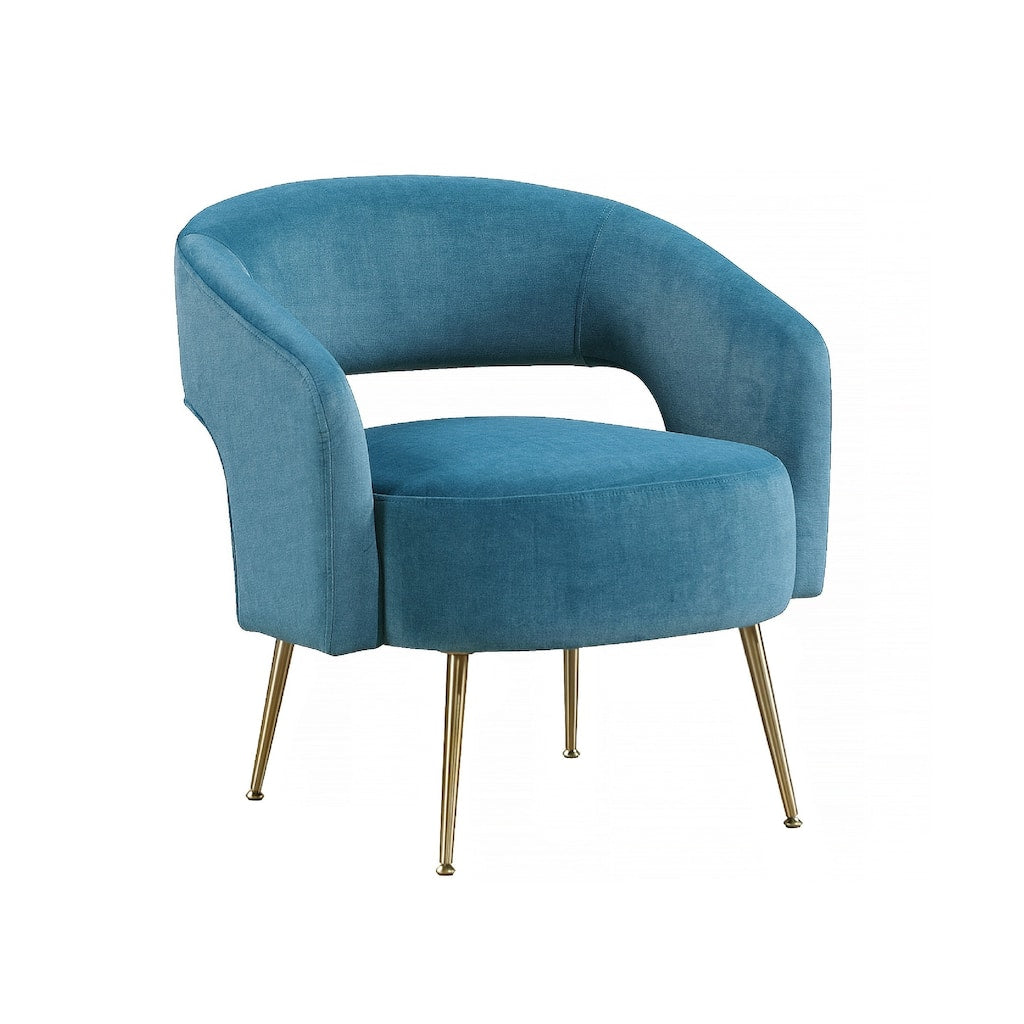 Noel Accent Chair, Curved Open Back, Taupe Brown Velvet, Gold Metal Legs