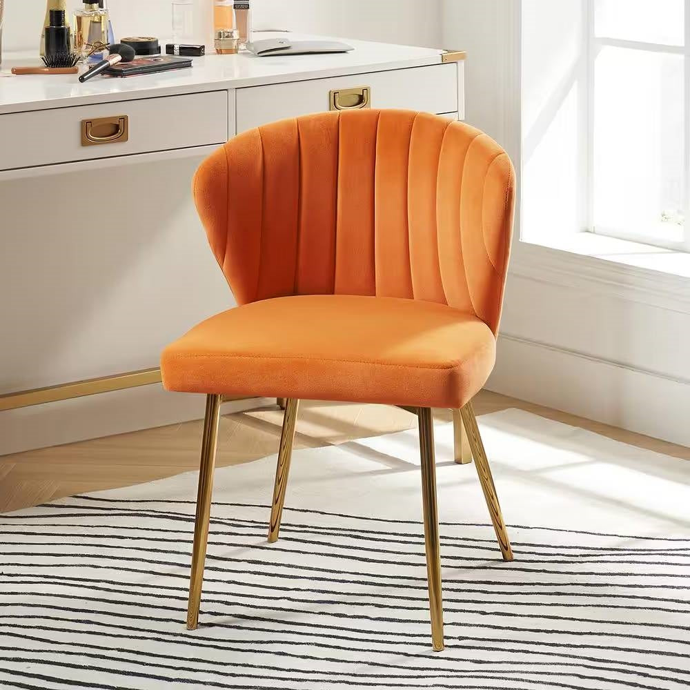 Orange Velvet Upholstered Wingback Accent Side Chair with Gold Metal Legs — Chic Home-Decor
