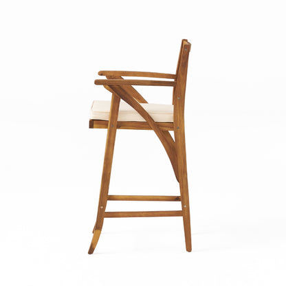 Olen Outdoor Barstool Chair Set of 2, Beige Polyester Brown Solid Wood