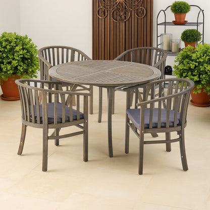 Olen Outdoor Round Dining Table, Curved Legs, Gray Acacia Wood 47 Inch