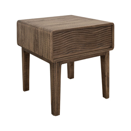 Oly Side End Table, 1 Drawer, Rustic Natural Brown Melina Wood 23 Inch