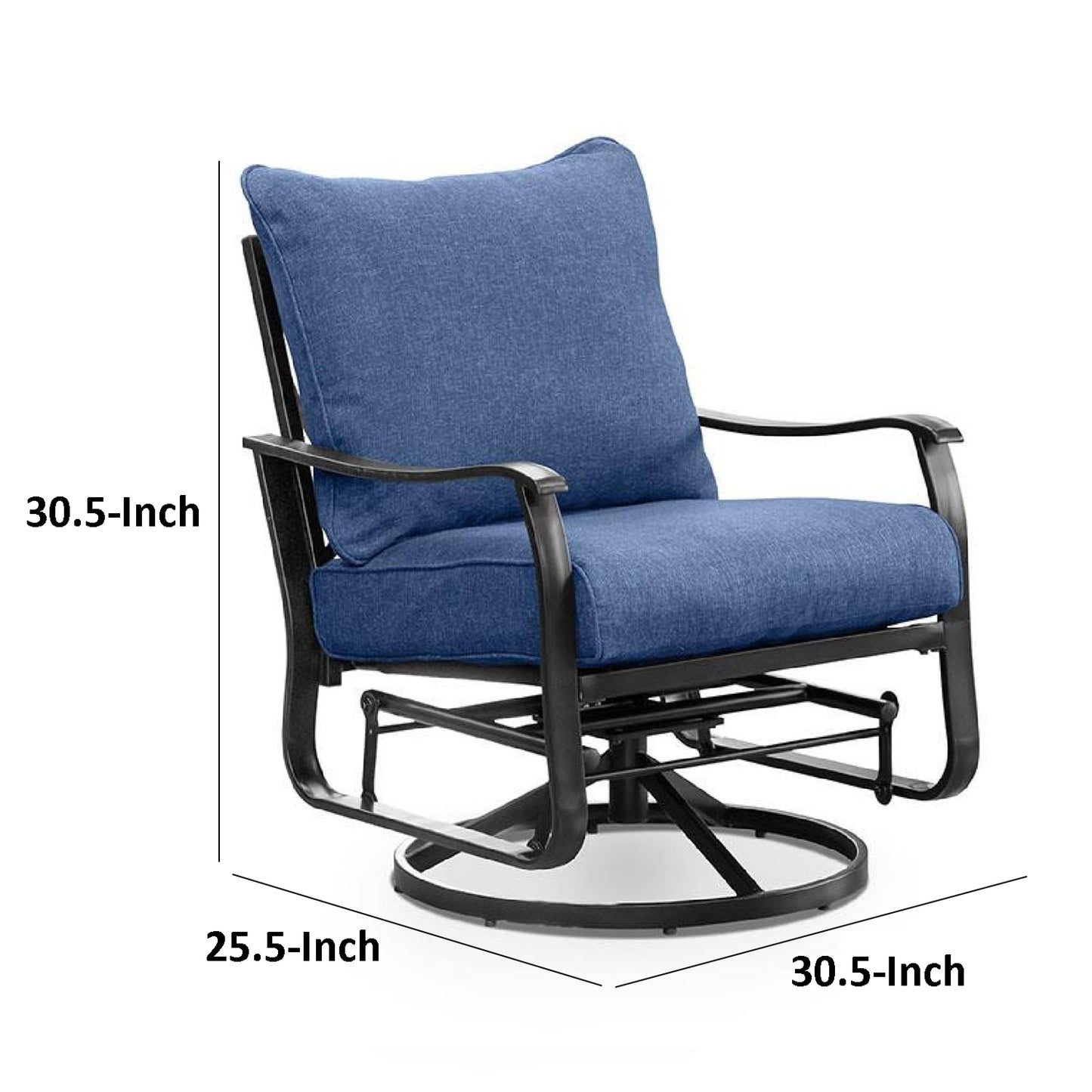 Oroz Swivel Glider Armchair Set of 2, Navy Blue Cushion, Black Metal