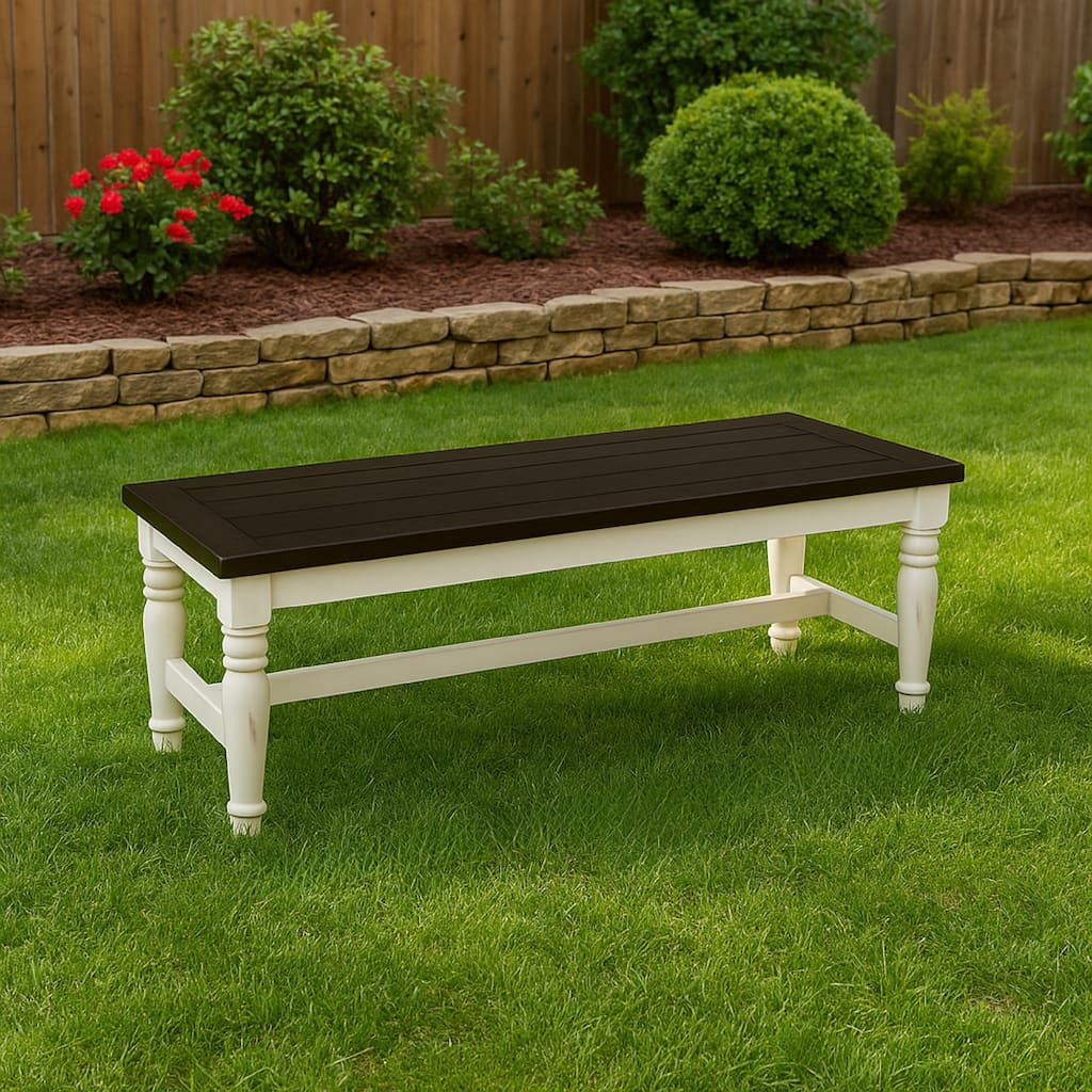 Orso Bench, Off White, Dark Brown Mahogany and Mindi Wood, 52 Inch