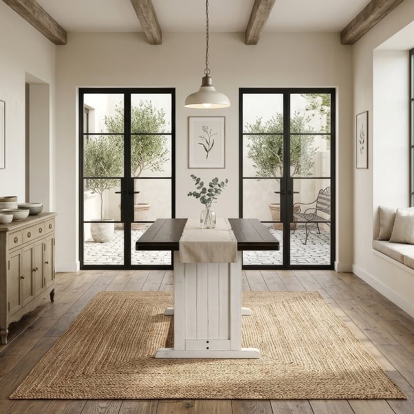 Orso Counter Height Dining Table, 60 Inch Rectangular, Off White Brown