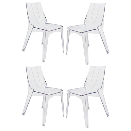 Outdoor Dining Chair Set of 4, Geometric Design, Transparent Clear