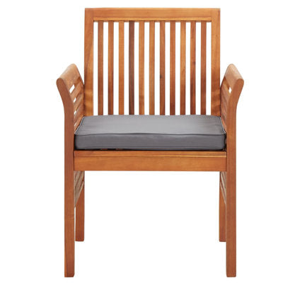 Outdoor Dining Chair Set of 4, Slatted Brown Acacia Wood, Gray Fabric
