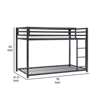 Ovi 78 Inch Twin Bunk Bed, Mounted Ladder, Ground Level Platform Bed, Black