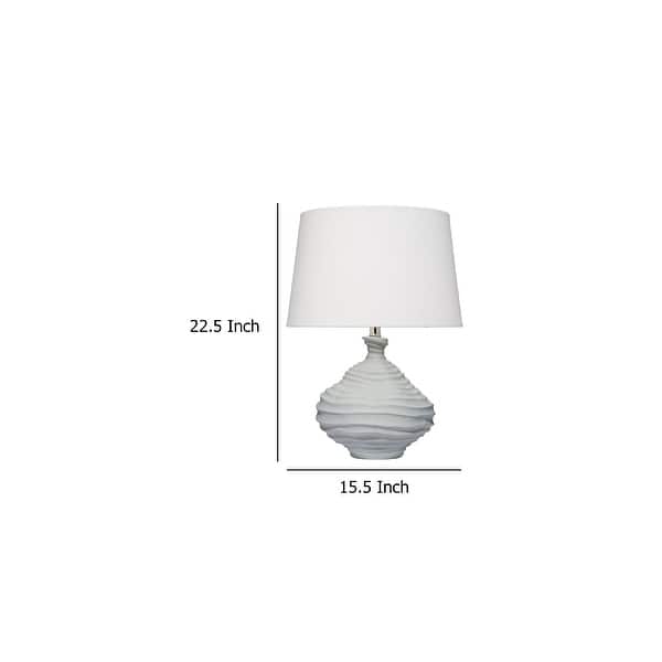 Table Lamp, White Linen Shade, 23 Inch Black and White Ceramic Accent