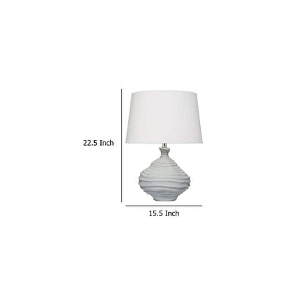 Table Lamp, White Linen Shade, 23 Inch Black and White Ceramic Accent