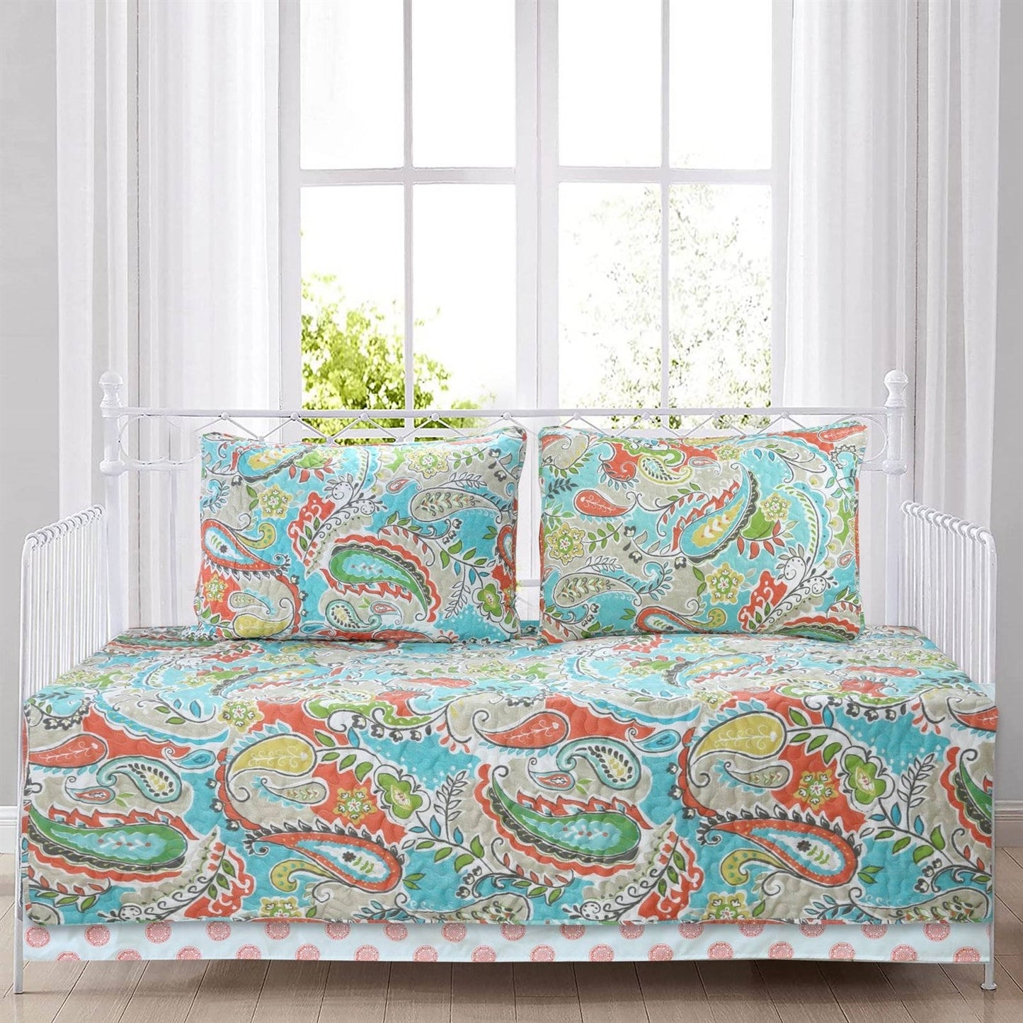 Aqua Paisley Floral 4 Piece Daybed Cover Set — Chic Home-Decor