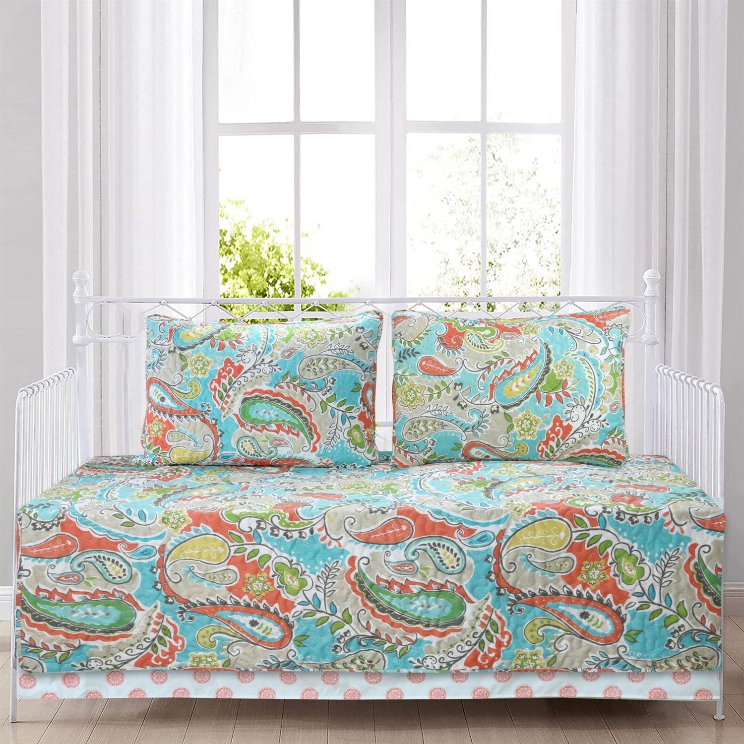 Aqua Paisley Floral 4 Piece Daybed Cover Set — Chic Home-Decor