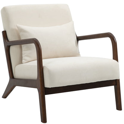Accent Armchair, Brown Solid Wood Armrests, 31 Inch, Cream Fabric Seat