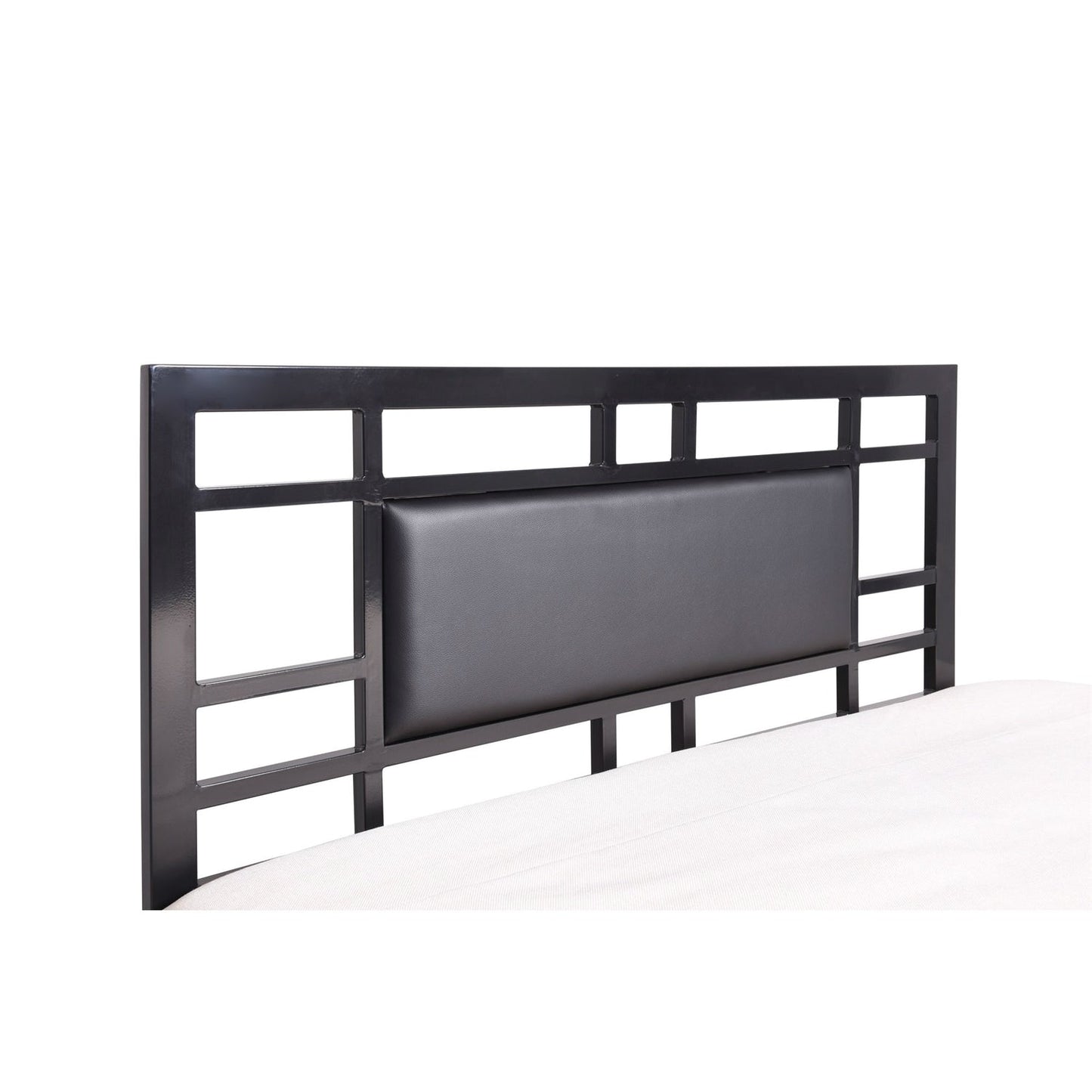 Full Modern Classic Metal Platform Bed Frame with Black Upholstered Headboard
