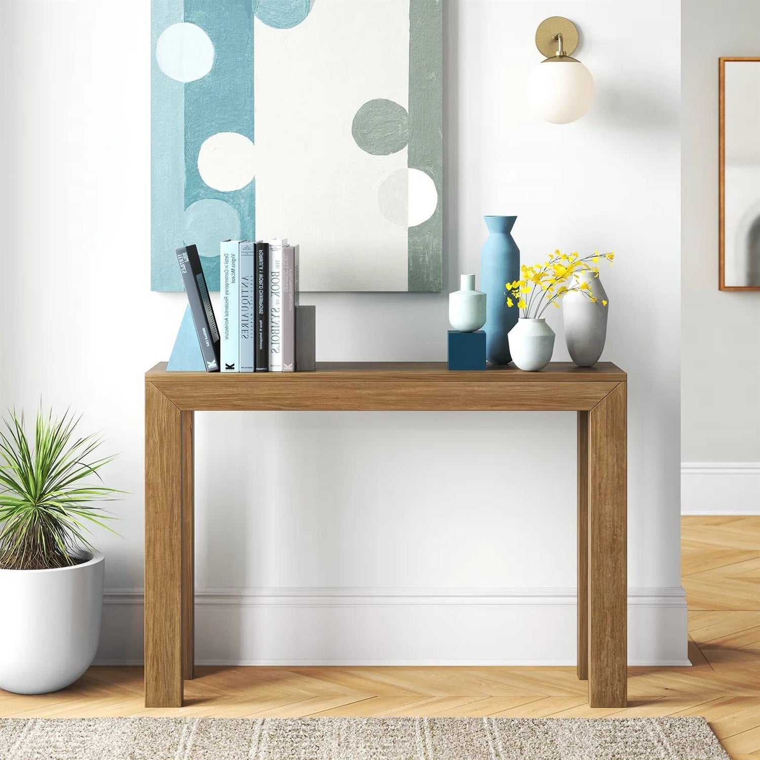 Solid Wood Modern Accent Console Table / Sofa Table in Medium Brown Pecan Finish — Chic Home-Decor