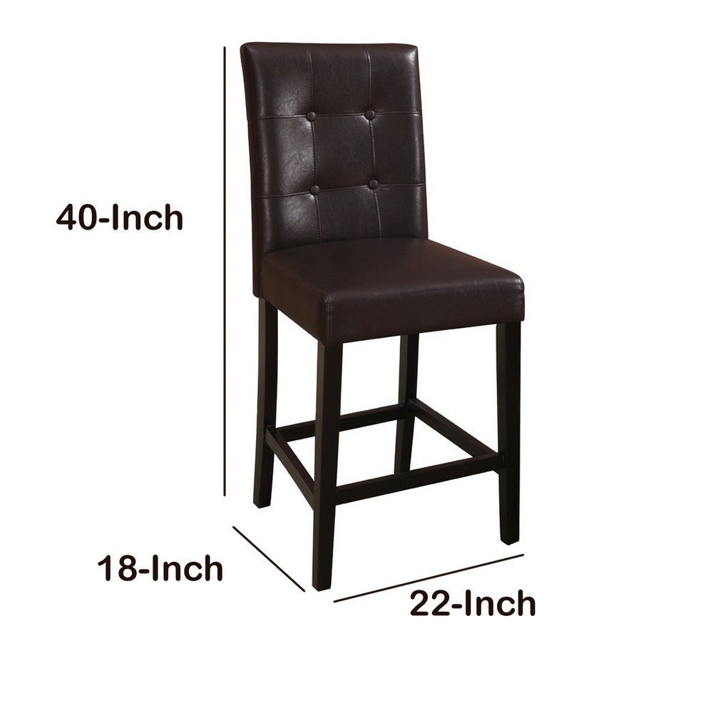 Wooden height chair With Button Tufted Back Set Of 2 Brown