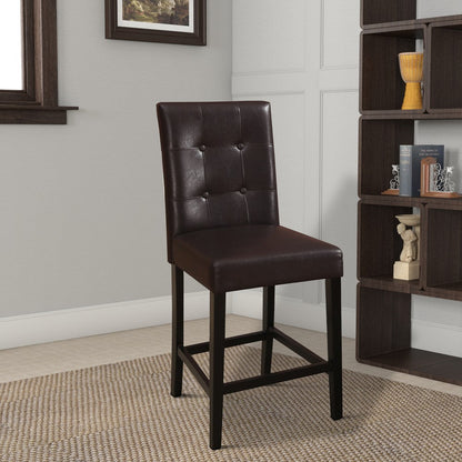 Wooden height chair With Button Tufted Back Set Of 2 Brown