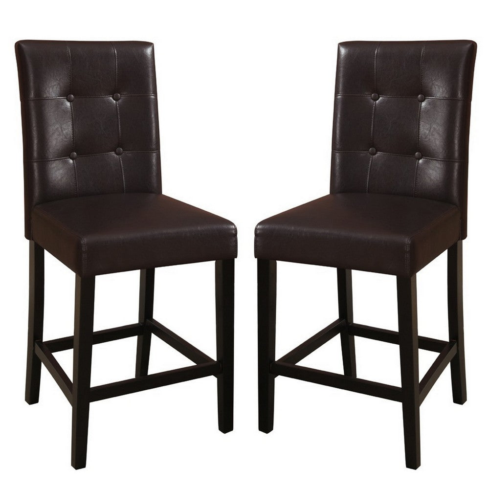 Wooden height chair With Button Tufted Back Set Of 2 Brown