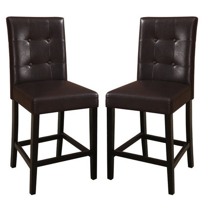 Wooden height chair With Button Tufted Back Set Of 2 Brown