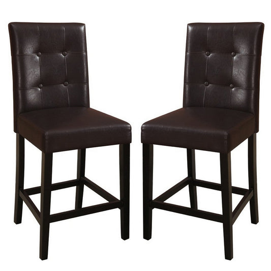 Wooden height chair With Button Tufted Back Set Of 2 Brown