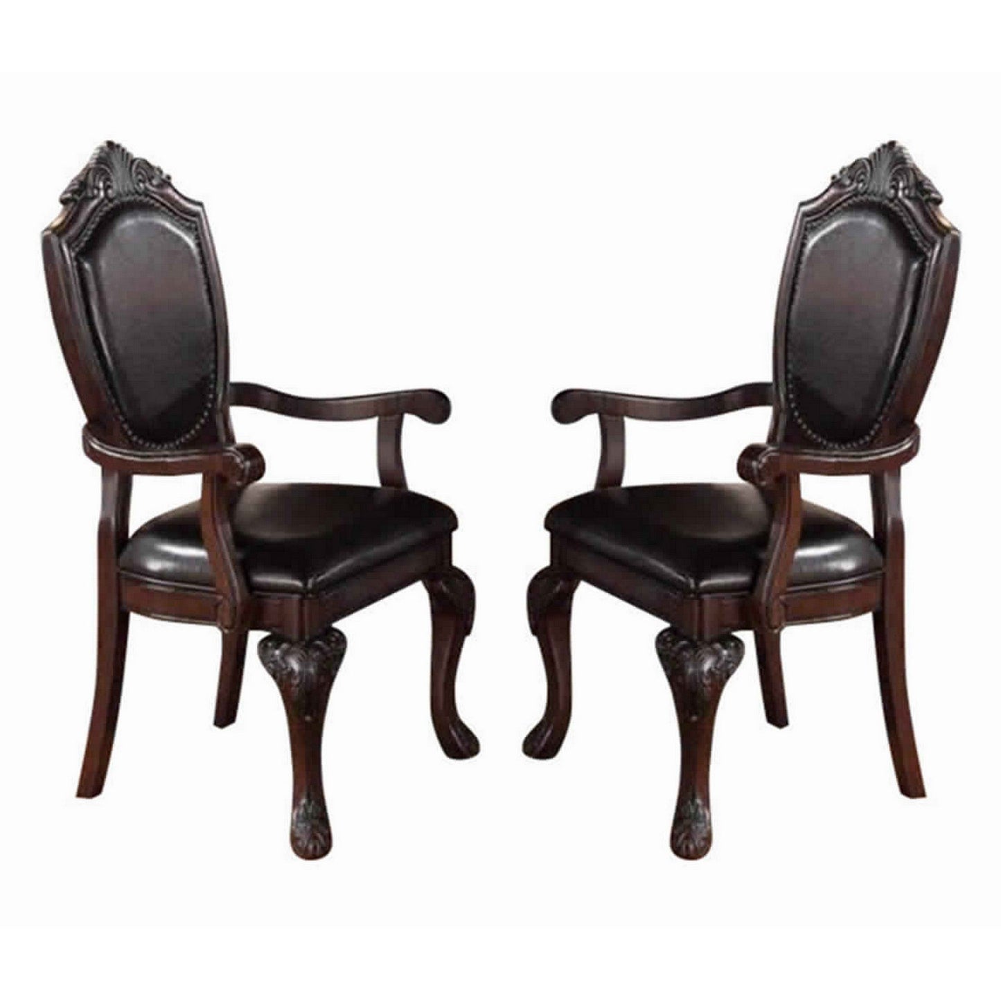 Traditional Rubber Wood Royal Arm Chair Set Of 2 Brown