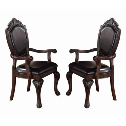 Traditional Rubber Wood Royal Arm Chair Set Of 2 Brown