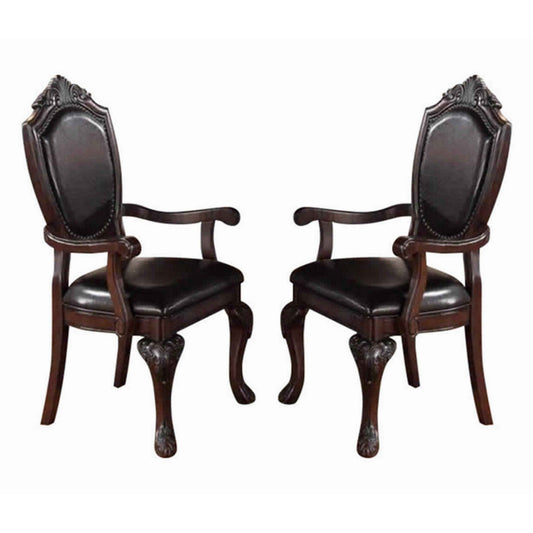 Traditional Rubber Wood Royal Arm Chair Set Of 2 Brown
