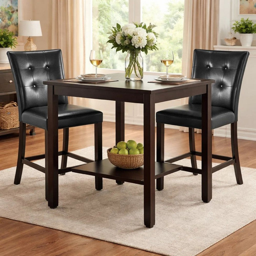Wood & Polyurethane High Chair, Black & Brown, Set of 2
