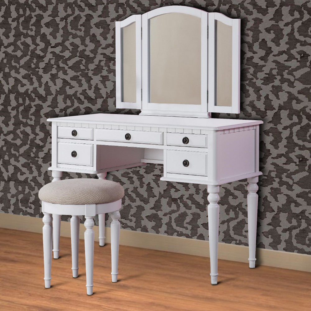 Wooden Vanity Set With Stool White
