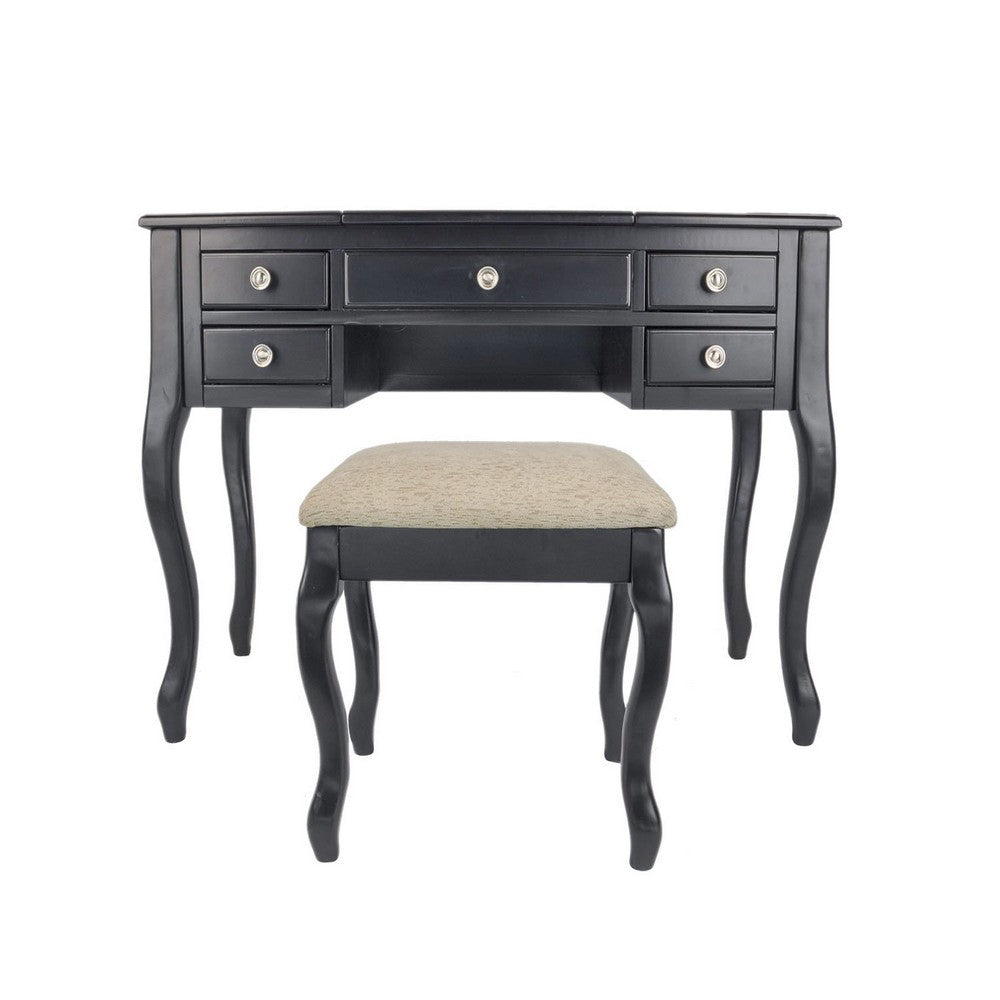 Cherub Vanity Set Featuring Stool And Mirror Black