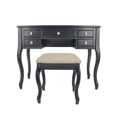 Cherub Vanity Set Featuring Stool And Mirror Black