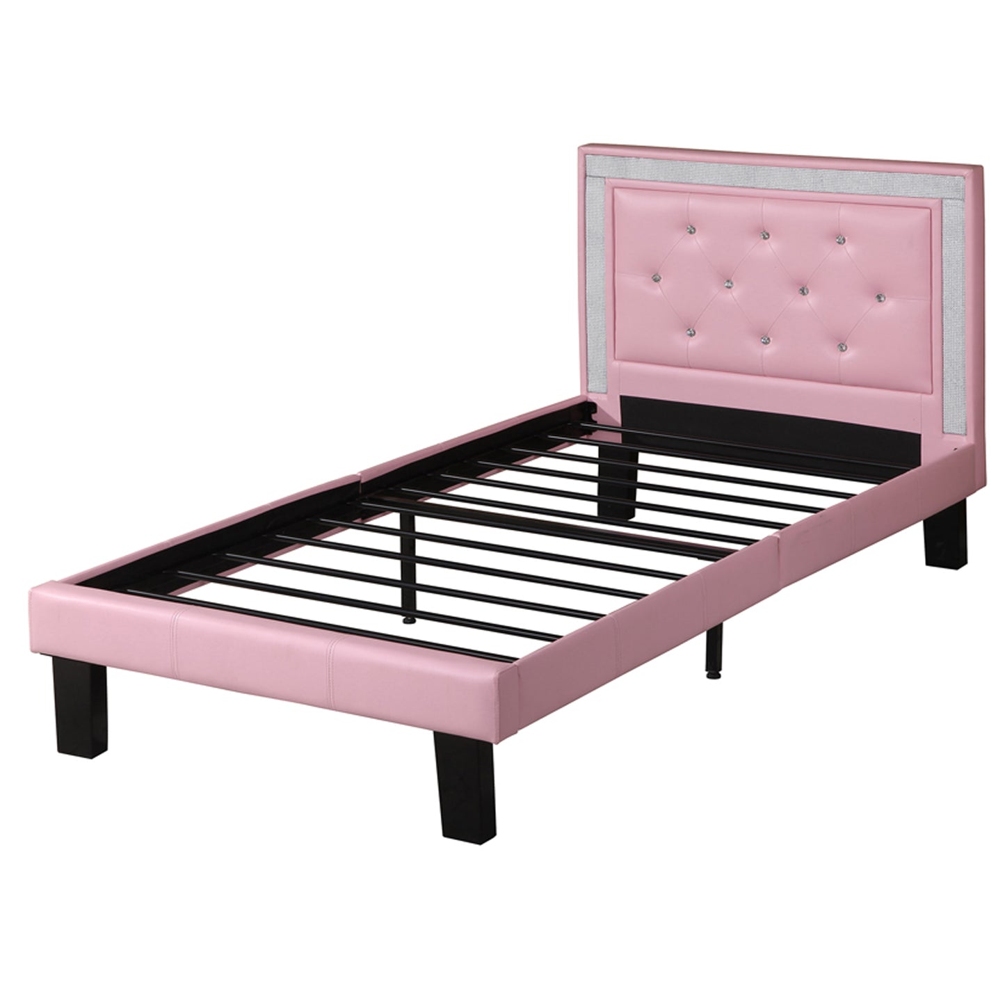 Polyurethane Twin Size Bed In High Headboard In Pink — Chic Home-Decor