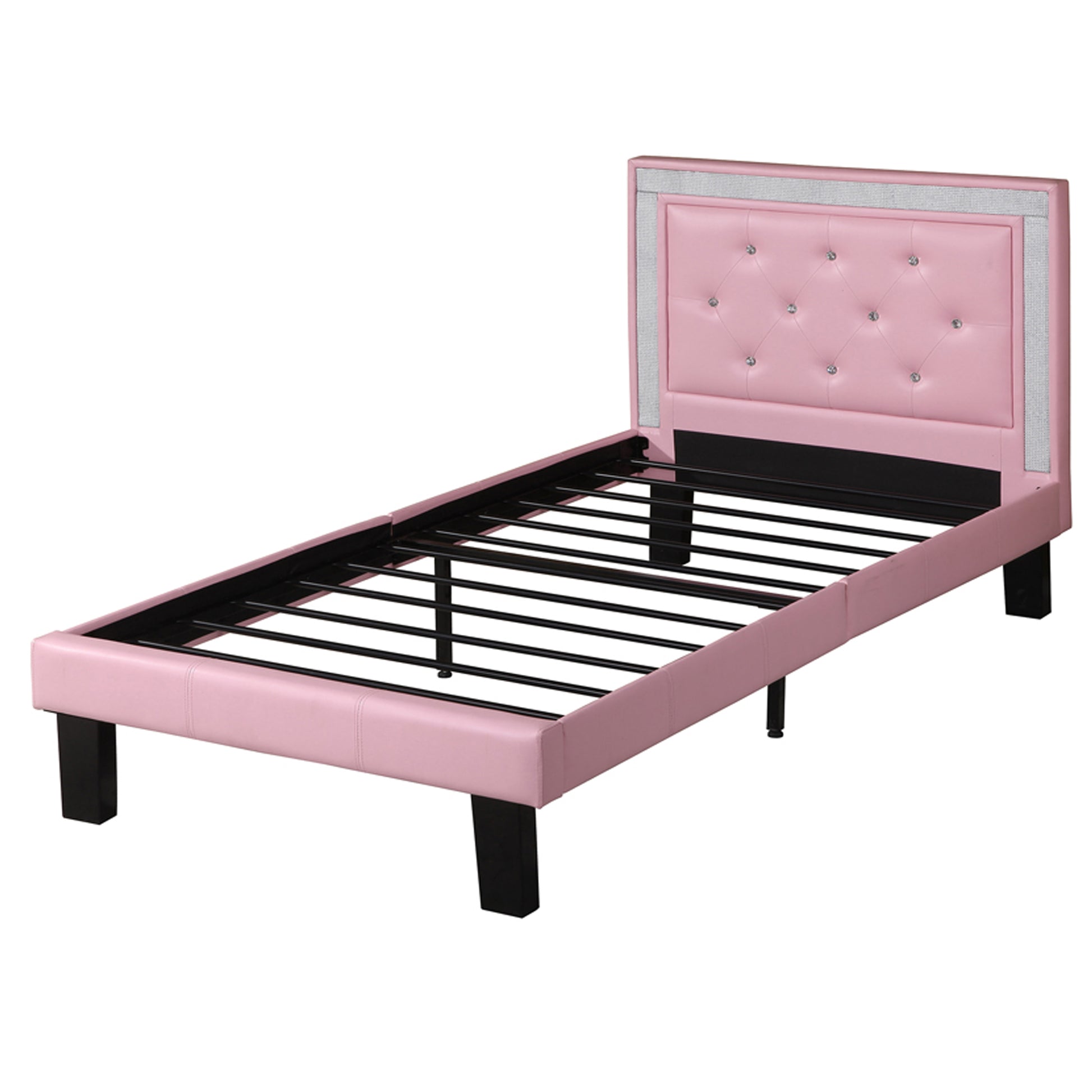 Polyurethane Twin Size Bed In High Headboard In Pink — Chic Home-Decor