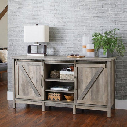 Rustic FarmHome TV Stand with Sliding Barn Panel Doors
