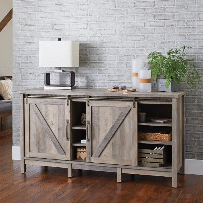 Rustic FarmHome TV Stand with Sliding Barn Panel Doors
