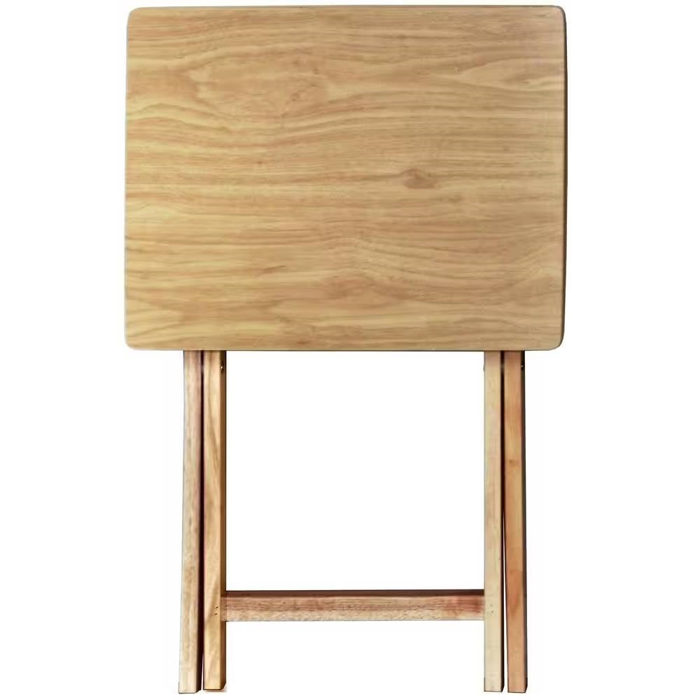 Set of 4 - Folding TV Tray Table Set with Stand in Natural Wood Finish