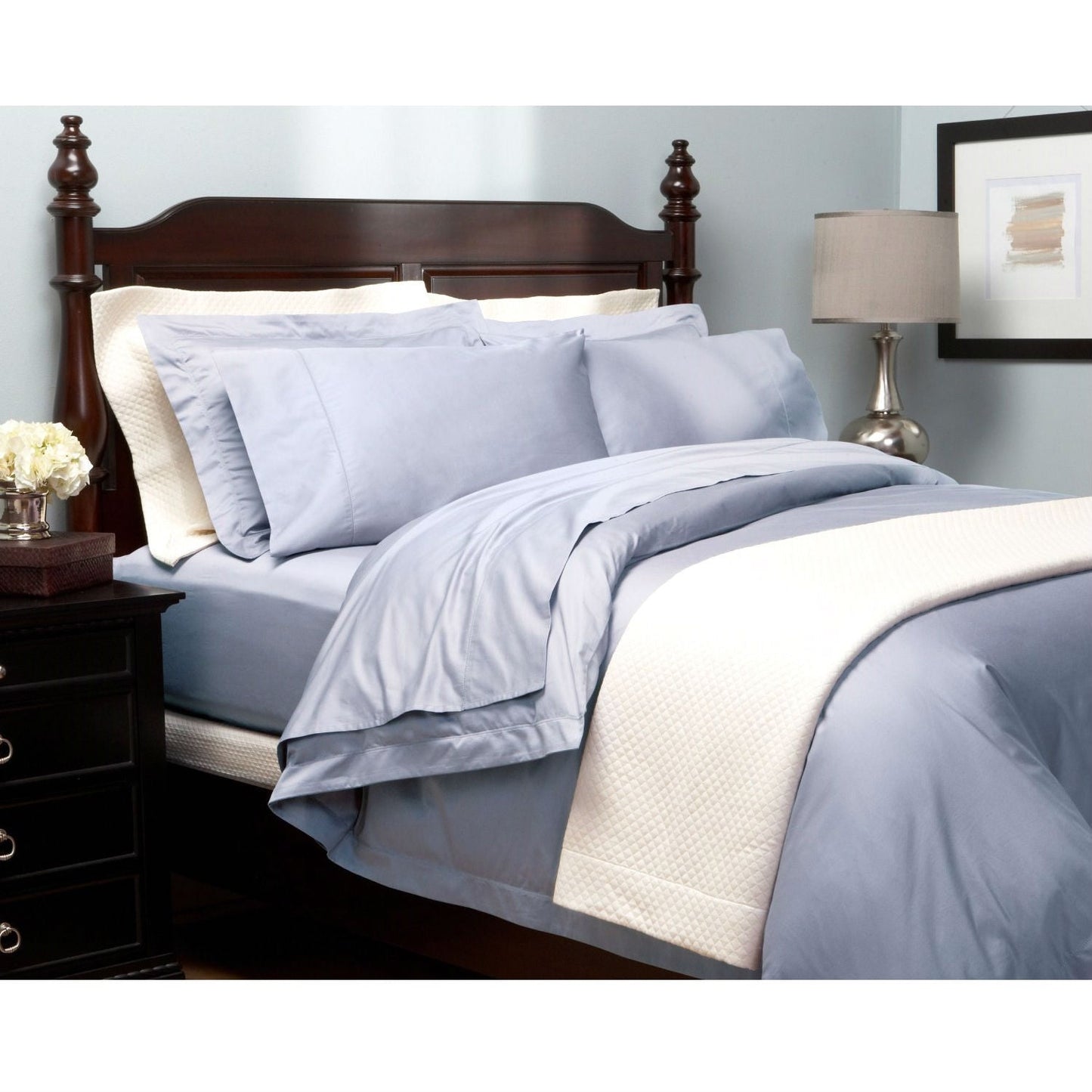 Queen 400-Thread Count Egyptian Cotton Sheet Set in Smokey Blue