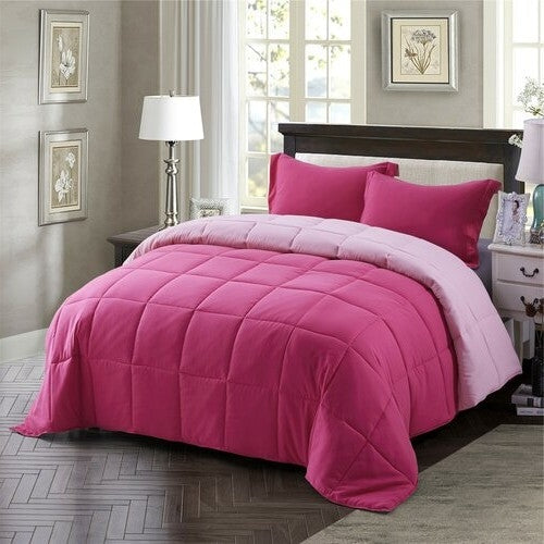 Full/Queen Traditional Microfiber Reversible 3 Piece Comforter Set in Pink — Chic Home-Decor