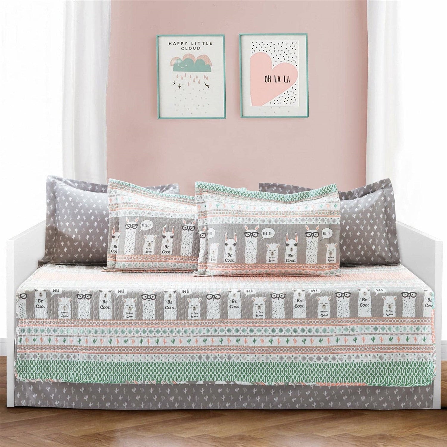Pink Turquoise Grey White Llama Cactus Southwest 6 Piece Daybed Cover Set — Chic Home-Decor