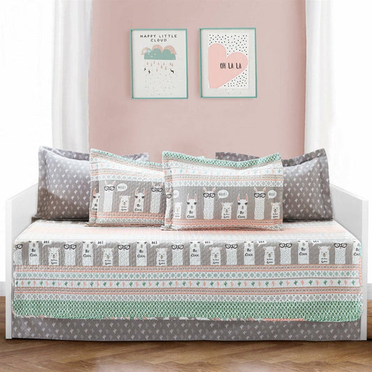 Pink Turquoise Grey White Llama Cactus Southwest 6 Piece Daybed Cover Set — Chic Home-Decor