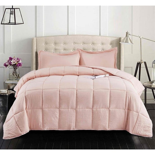 Queen Size Pink 3 Piece Microfiber Reversible Comforter Set — Chic Home-Decor