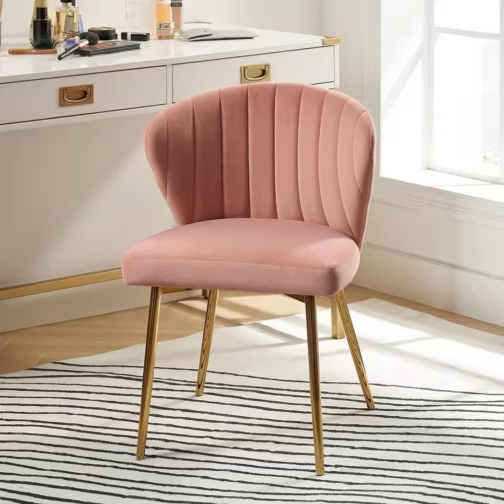 Pink Velvet Upholstered Wingback Accent Side Chair with Gold Metal Legs — Chic Home-Decor
