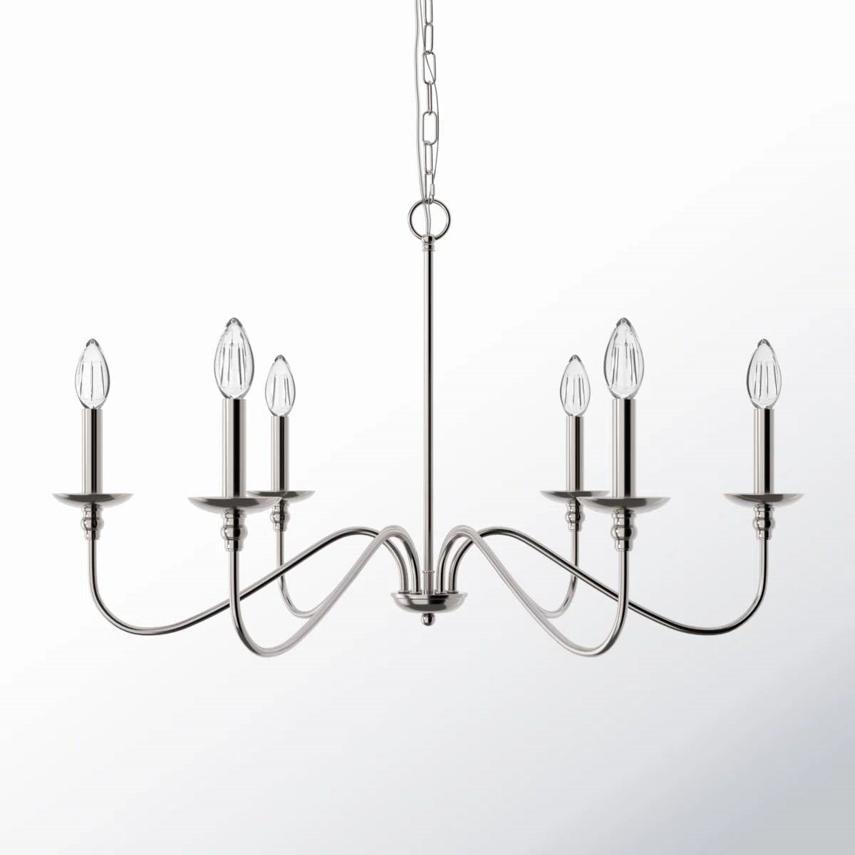 30-inch Classic 6-Light Dimmable Chandelier in Polished Nickel Finish